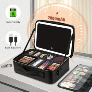 👛Limited time special offer $2.99👛Travel cosmetic bag with LED mirror; comes with a rechargeable three-color lighting mirror and an adjustable divider brush plate-Xkdy™