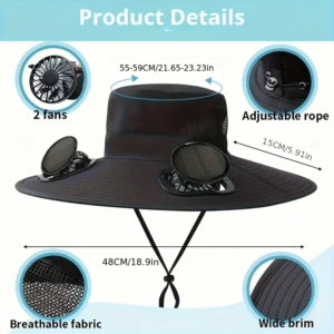 🧢Limited time promotion $2.99🧢Solar Fan Cap, UV Resistant Outdoor Wide Brimmed Fisherman'S Cap, Equipped With 2 180 ° Adjustable Fans, UPF50+, USB And Solar Powered, Suitable For Beach, Camping, Outdoor, Fishing, Without Battery-Xkdy™